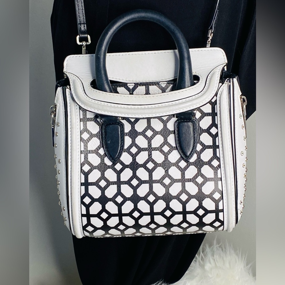 Alexander McQueen Black and White Lattice Satchel - Picture 12 of 16